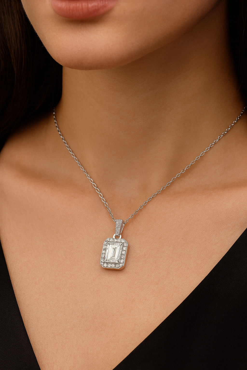 SIKA™ Halo Radiant-Cut Moissanite Necklace