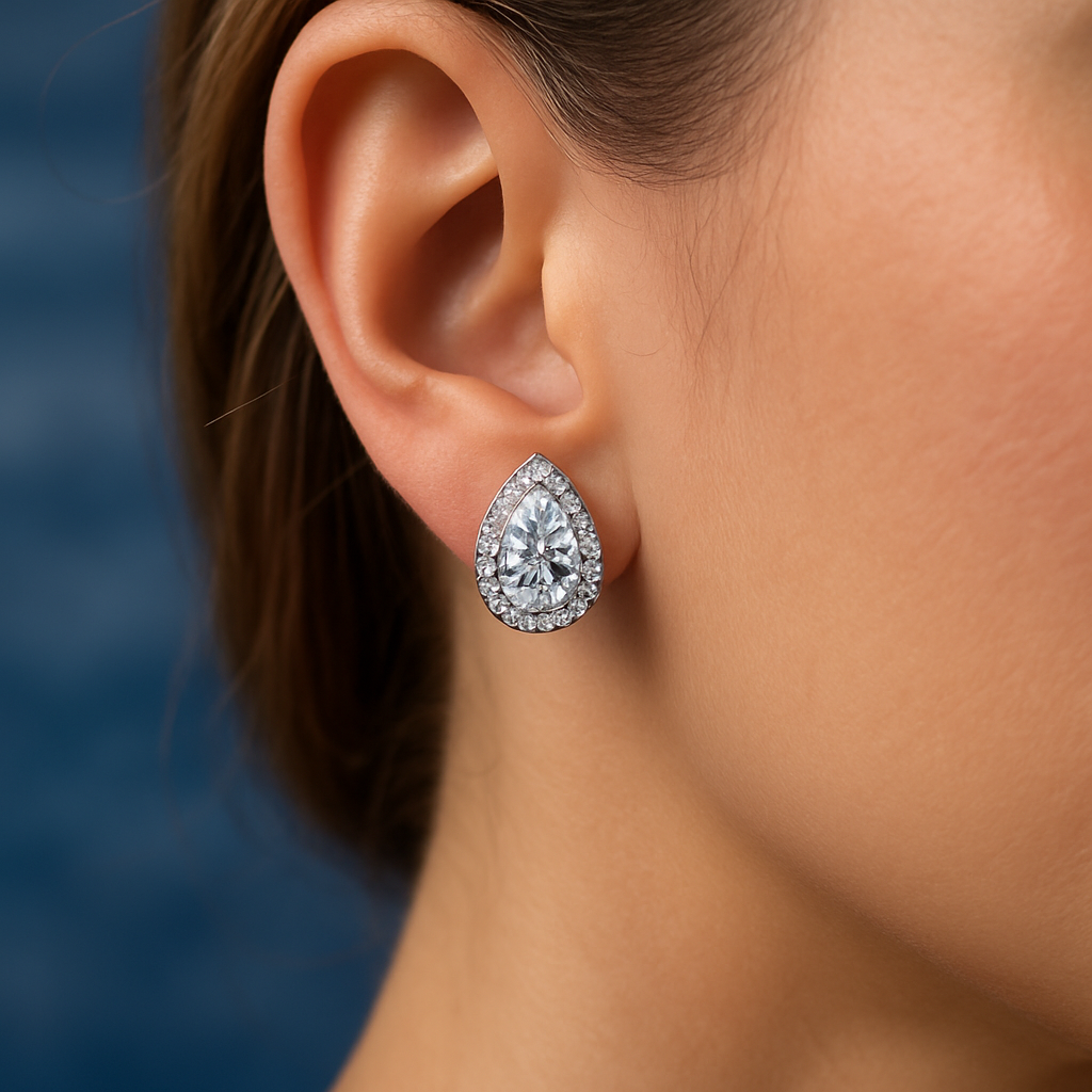 SIKA™ Halo Pear Cut Moissanite Earrings