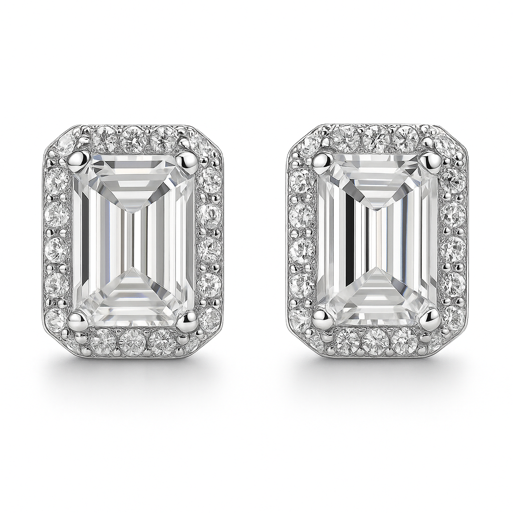 SIKA™ Halo Emerald Cut Moissanite Earrings