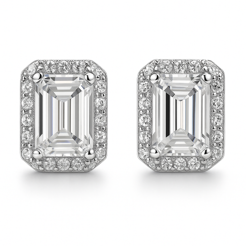 SIKA™ Halo Emerald Cut Moissanite Earrings
