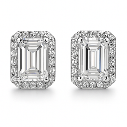 SIKA™ Halo Emerald Cut Moissanite Earrings