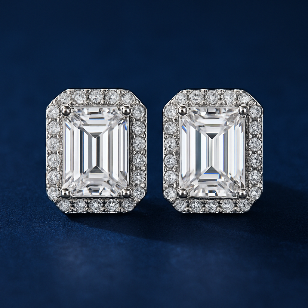SIKA™ Halo Emerald Cut Moissanite Earrings