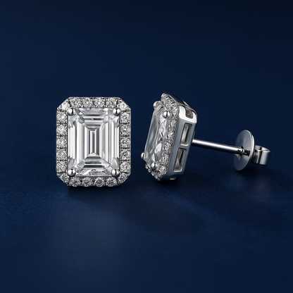 SIKA™ Halo Emerald Cut Moissanite Earrings