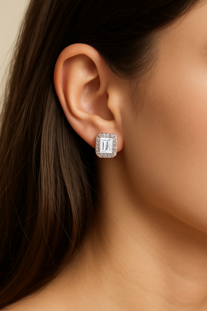 SIKA™ Halo Emerald Cut Moissanite Earrings