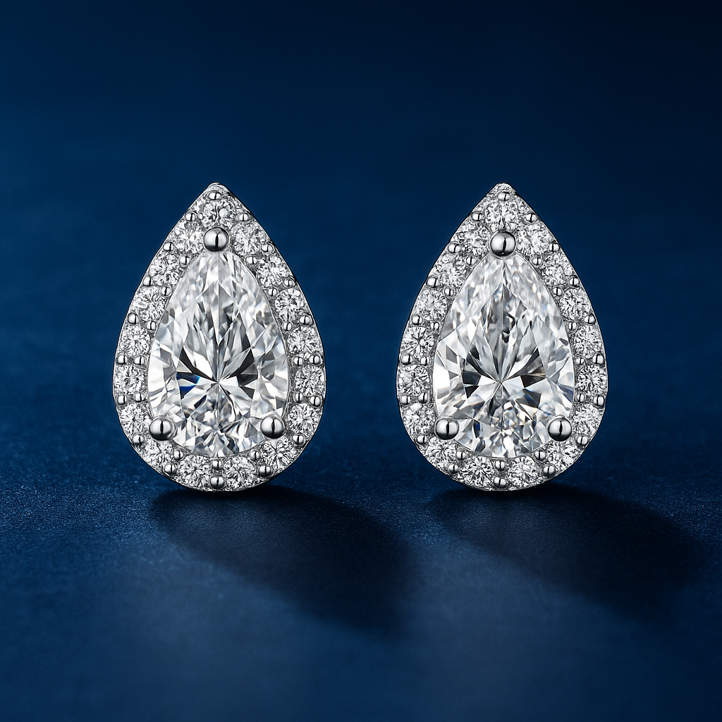 SIKA™ Halo Pear Cut Moissanite Earrings