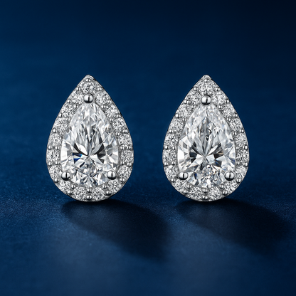 SIKA™ Halo Pear Cut Moissanite Earrings