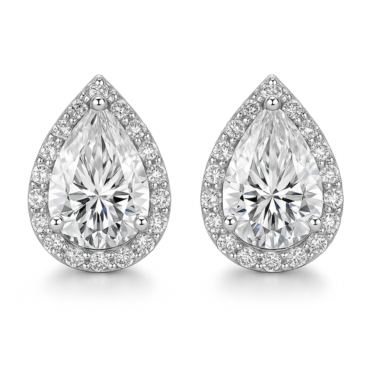 SIKA™ Halo Pear Cut Moissanite Earrings