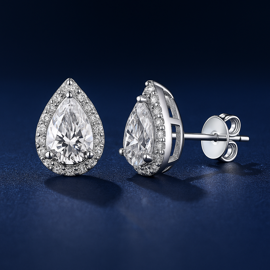 SIKA™ Halo Pear Cut Moissanite Earrings